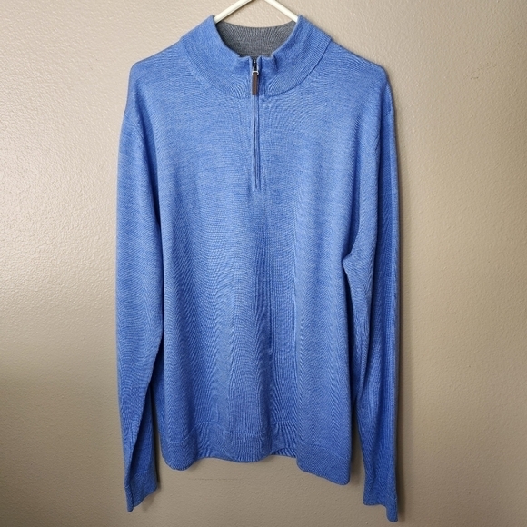 Nordstrom Mens Shop 100% Merino Wool Blue Quarter Zip Sweater-Size 2XL - Picture 1 of 8